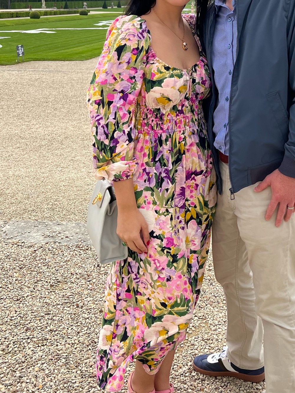 H&M Floral Midi Dress in Pink, Green, Yellow
